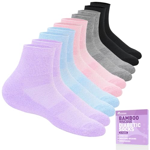Revosoxs Diabetic Socks for Women Men,5 Pairs Non Binding Diabetic Ankle Wide Stretchy Loose Seamless Socks 7-9 9-11