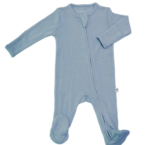 Footie Pajamas, Merino Wool, Blue