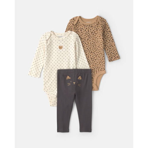 Baby Girl 3-Piece Leopard Long-Sleeve Bodysuit & Pant Set - Brown/Cream/Black | Carter's