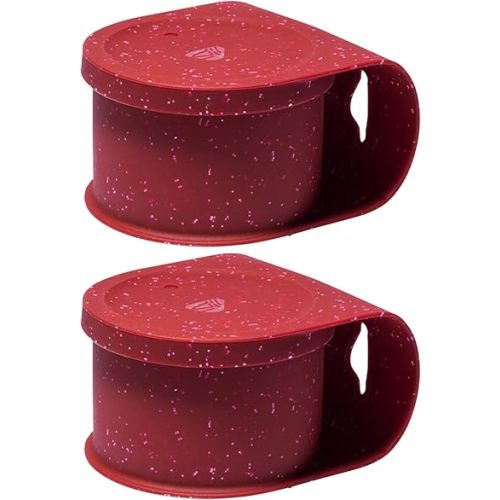 Silipint 20oz Silicone Go Go Connected Lid Bowl, Unbreakable, Non-Toxic, Dishwasher Safe (Speckled Red - Pack of 2)