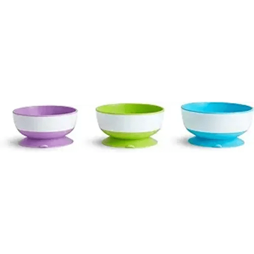 Munchkin Stay Put Suction Bowls for Baby and Toddler, 3 Pack, Blue/Green/Purple