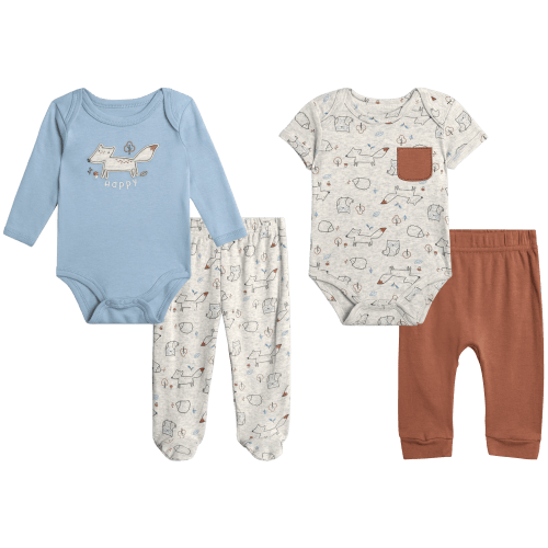 Duck Duck Goose Newborn Baby Boy's Layette Outfit Set - 4 Piece Baby Boys Cotton Clothing Set (0-9M)