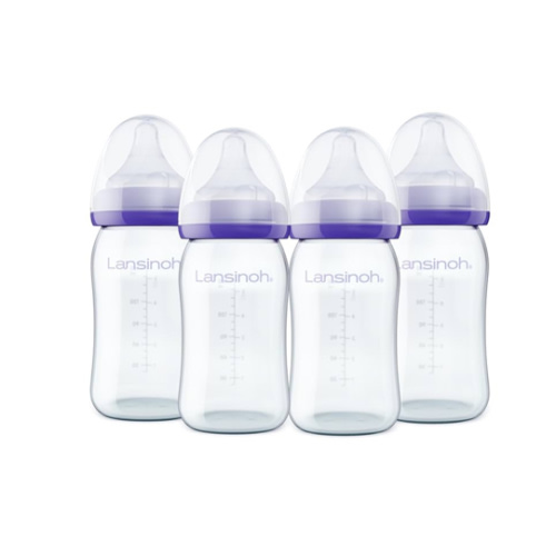 Lansinoh Anti-Colic Glass Baby Bottles, 5 Ounces, 4 Count Bottles for Feeding, Baby Essentials, Includes 4 Slow Flow Nipples, Size S