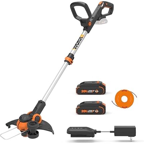 WORX Cordless String Trimmer & Lawn Edger, 12" Electric Weed Wacker with Command Feed, 20V Weed Eater with 5.5 LBS, 2 Batteries & Charger Included, WG163
