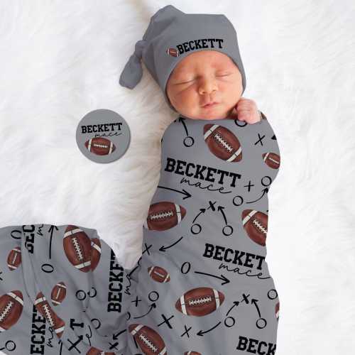 Personalized Football Baby Swaddle, Customizable Sports Blanket, Newborn Gift