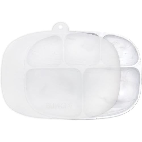Bumkins Toddler and Baby Suction Plate, Silicone Divided Grip Dish and Lid, Large 5-Section Tray for Kids, Essentials in Children Feeding Supplies, Non Skid Stick Bottom, for Ages 6 Months Up, Marble