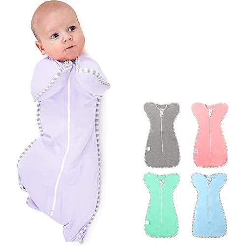 Swaddle Wrap for Baby, Newborn Boy or Girl Adjustable Sleep Sack Breathable Soft Premium Cotton Suit for Kids Aged 0-3 Months (Purple)