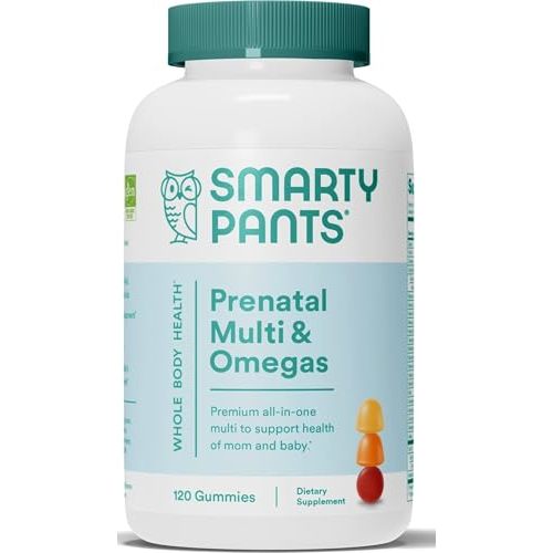SmartyPants Prenatal Vitamins for Women, Multivitamin Gummies: Omega 3 Fish Oil (EPA/DHA), Biotin, Methylfolate, Vitamin D3, C, Vitamin B12, B6, A, K & Zinc, Inositol, 120 Count (30 Day Supply)