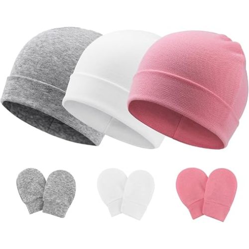 Newborn Baby Hats and Mittens Set Infant Beanie Cap Toddler Gloves Newborn Hospital Hats for Baby Boy Girl Kid 0-6 Months