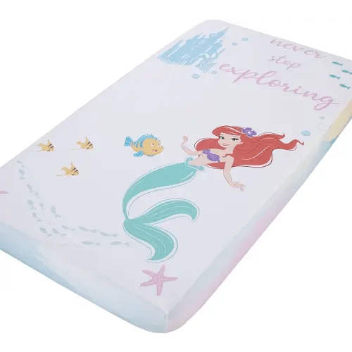 Disney Ariel Watercolor Wishes Aqua, Pink and White Never Stop Exploring 100% Cotton Photo Op Fitted Crib Sheet