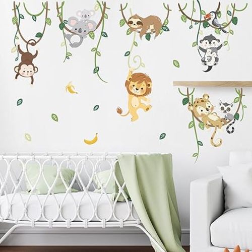 decalmile Jungle Animals Safari Wall Decals Lion Monkey Koala Wall Stickers Baby Nursery Kids Room Toddler Room Wall Decor