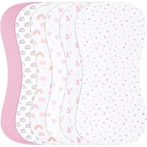 2-in-1 Burp Cloths and Baby Bibs - 6 Pack Large Super Absorbent Soft Cotton Burping Cloths for Spit Up, 3 Layers Thick Baby Burp Rags for Girls & Boys