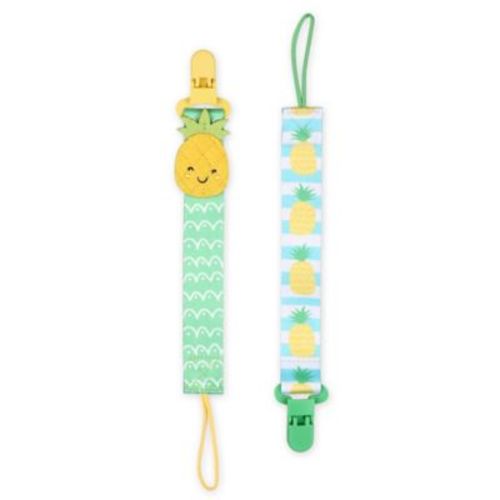 The Peanutshell® Pineapple Size 0-18M 2-Pack Pacifier Clips in Mint/Grey - MINT/GREY - 2 PACK