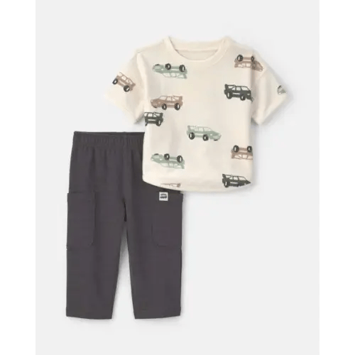 Baby Boy 2-Piece Car French Terry Short-Sleeve Top & Pant Set - Cream/Grey | Carter's
