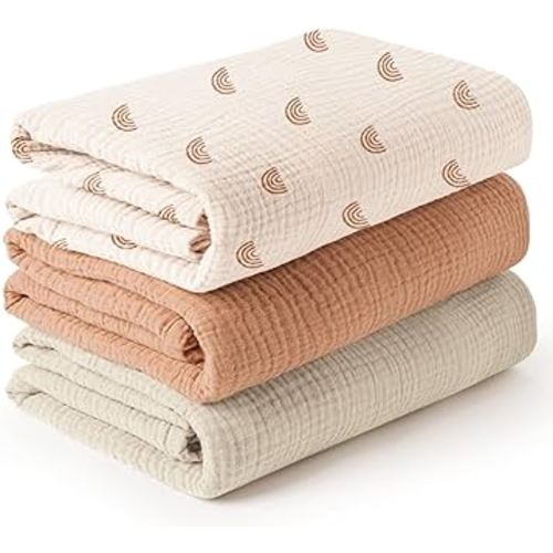 Konssy 3 Pack Muslin Swaddle Blankets for Unisex, Newborn Receiving Blanket, Large 47 x 47 inches, Soft Breathable Muslin Baby Swaddles for Boys & Girls