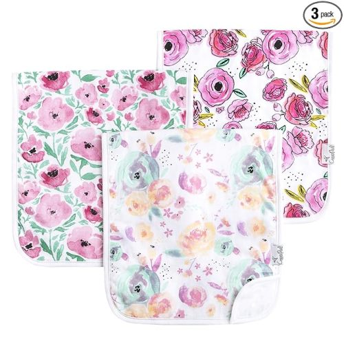 Copper Pearl Premium Baby Burp Cloths - 3-Pack Large Cotton Burp Cloths, Extra Soft Spit Up Rags with 3 Absorbent Layers, Perfect for Baby Girl Gifts (21" x 10" Size, Bloom Set)