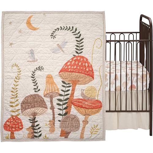 Lambs & Ivy Mushroom Meadow 3-Piece Organic Cotton Infant Baby Crib Bedding Set
