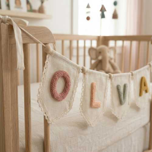 Personalized Nursery Name Banner | Custom Knitted Baby Bunting