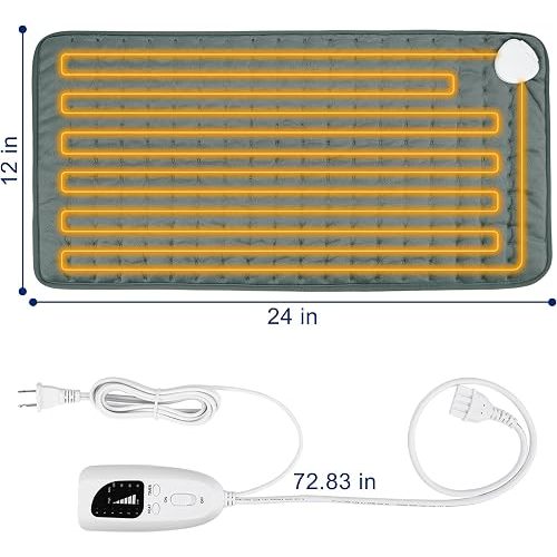 Electric Heating pad with 6 Heat Settings, Auto Shut Off, Dry Electric Heating for Back Neck Knee Arms Legs Shoulder Heat Pads for Christmas Birthday Father Mother's Day (24"X12", Gray Green)