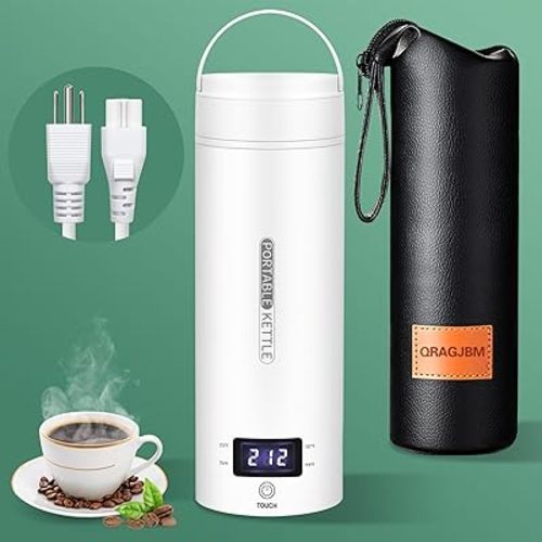 QRAGJBM Portable Electric Kettle Travel, 120V, 450ml, 4 Temperature Control