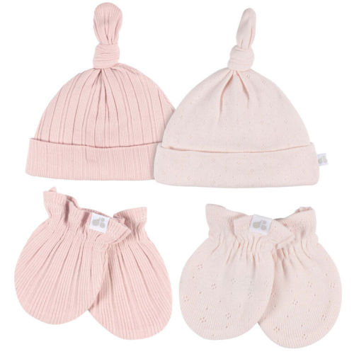 Just Born - Ensemble Bonnet + Mitaines 4 pièces - Rose 0-6M