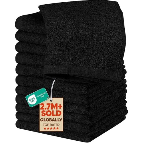 Utopia Towels 12 Pack 100% Cotton Washcloths Set, Flannel, Soft, Black