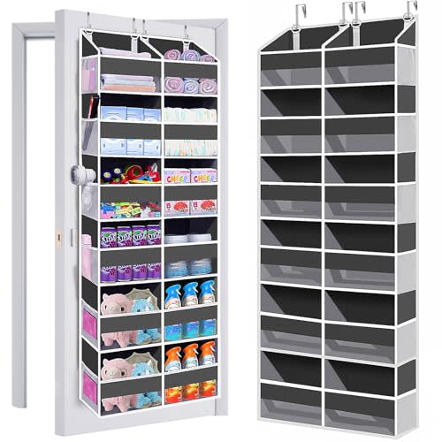 UVIAHOMI Heavy Duty Over The Door Organizer 6 Tiers, Extra Large Behind Door Storage of 12 Big Front & 12 Mesh Pockets, 80lb Weight Capacity, Hanging Doors Storage for Closet Bedroom Nursery, Gray
