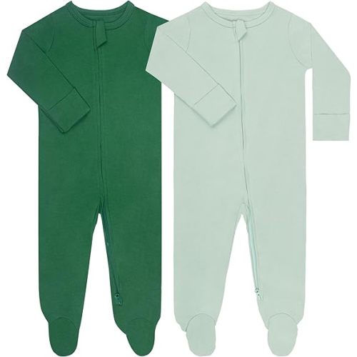 GUISBY Footed Long Sleeve Baby Pajamas with Zipper Cotton Infant Sleepwear