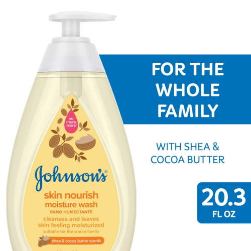 Johnson's Skin Nourish Moisture Tear-Free Soap and Infant Baby Bath Body Wash, Shea and Cocoa Butter, 20.3 oz