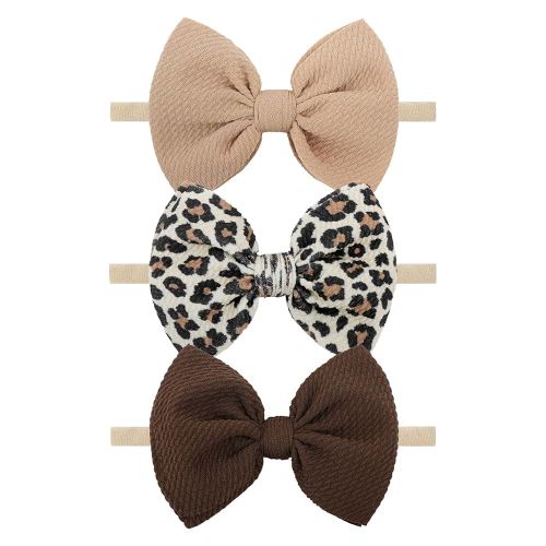 YanJie 3 Pcs Baby Girl Bows Leopard Print Headbands for Girls 4.5’’ Brown Bow Toddler Hair Accessories Newborn Infant Baby Hair Wrap