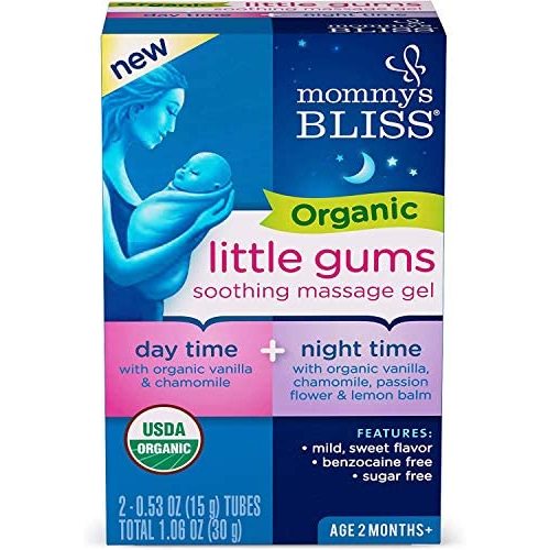 Mommy's Bliss Organic Little Gums Soothing Massage Gel, Day and Night Combo Pack, Helps with Tender Gums, Age 2 Months +, Sugar Free, 2-0.53 Oz Tubes (1 Day & 1 Night)