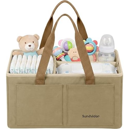 Large Canvas Baby Diaper Caddy Organizer - Khaki