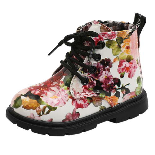 JAHH Girls Black Boots Toddler Boots Boys and Girl Waterpoor Ankle Boots Side Zipper Booties Floral Print Fashion Short Boots for Toddlers/Little/Big Kids(5-5.5 Years,A)