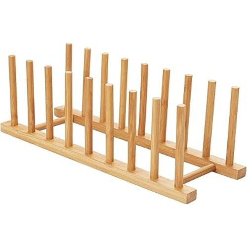 HBlife Bamboo Dish Plate Bowl Cup Book Pot Lid Cutting Board Drying Rack Stand Drainer Storage Holder Organizer Kitchen Cabinet（Keep Dry）