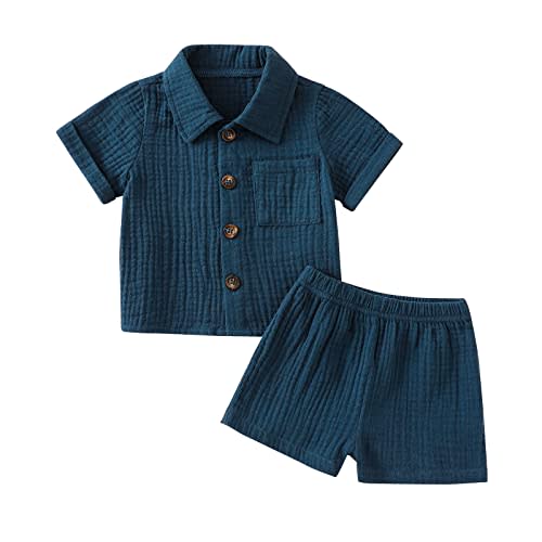 Baby Boys Clothes Set Toddler Infant Boys Button-down Shirt Tops + Cotton Gauze Shorts Summer Outfit 2PCS with Pockets
