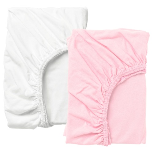 LEN Crib fitted sheet - white/pink 28x52 "