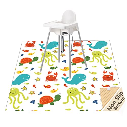 Splat Mat for Under Highchair/Arts/Crafts, WOMUMON Baby Reusable Waterproof Anti-Slip Floor Splash Mat, Portable Play Mat and Table Cover (51", Seaworld)
