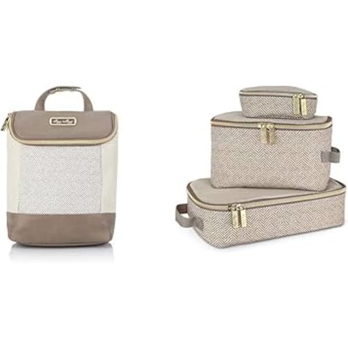Itzy Ritzy Insulated Bottle Bag – Keeps Bottles Warm or Cool & Packing Cubes - Set of 3 Packing Cubes or Travel Organizers; Each Cube Features a Mesh Top, Double Zippers and a Fabric Handle; Taupe