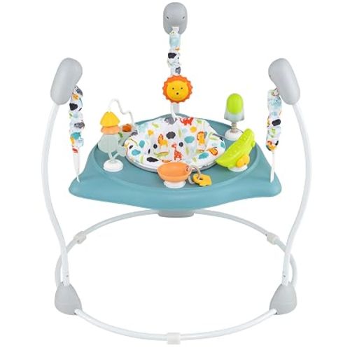 BABY JOY Baby Activity Center, Baby Jumpers and Bouncers with Music, 360° Rotating Seat, 3 Adjustable Heights, Montessori-Inspired Activity Center for Baby 7-15 Months (Baby Blue)