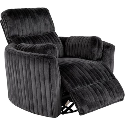 leovanni Power Swivel Rocker Recliner Chair, Upholstered Nursery Glider Rocking Chair with 2 Pillows, USB Ports Electric Nursing Reclining Chairs Bedroom Living Room, Dark Gray