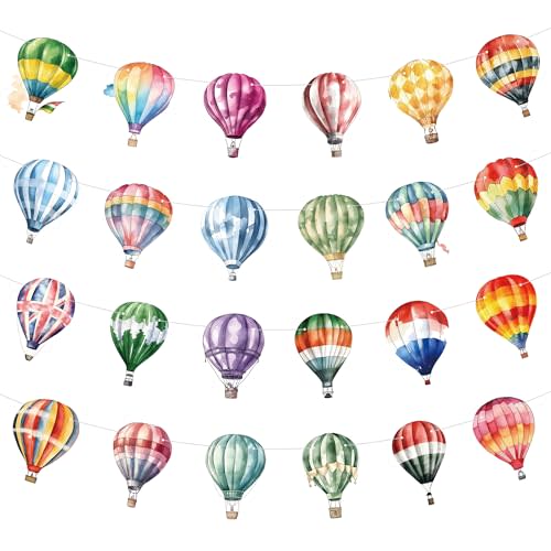 4 Packs Hot Air Balloon Theme Garland Banner Set – Watercolor Balloon Party Banner Balloons Birthday Bunting Decor for Wedding, Baby Shower,Adventure Theme Party,Travel Themed Celebrations, 24 Styles