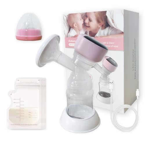 4 Modes and 12 Levels LED Display Rechargeable Electric Breast Pump with Painless Breast Soak Silicone Flange,Anti-Backflow Non-Spill Low Noise Portable Breastfeeding Pump with 10 Milk Storage Bags