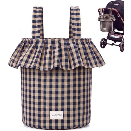 Abbylike Ruffle Stroller Bag with Removable Handles, Cotton Stroller Organizer with Waterproof Lined for Moms Baby Travel(Ruffles Style,15.5 x 9.5 Inch,Khaki, Navy Blue)