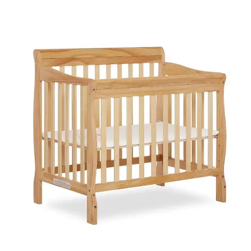 Dream On Me Aden 4-in-1 Convertible Mini Baby Crib in Natural, GreenGuard Gold & JPMA, Sustainable Pinewood, Non-Toxic Finish, 3 Mattress Heights, Converts to Mini Day & Twin-Size Bed