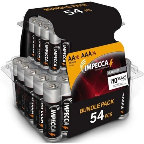 Impecca AA & AAA 54-Pack Platinum Alkaline Batteries Combo, Includes AAx30 & AAAx24