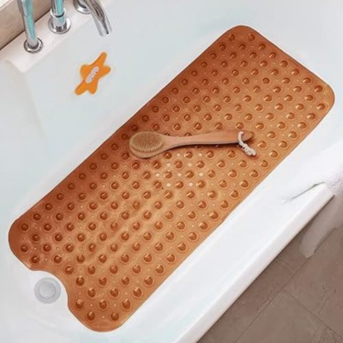 Tree Bud Bathtub Mats for Shower Tub Non-Slip Bath Mat 39 x 16 Inch Extra Long Shower Mat, Bath Tub Mat for Bathroom with Machine Washable, BPA Free for Kids (Clear Brown)