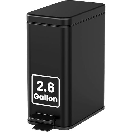 Cesun 2.6 Gallons Small Bathroom Trash Can with Lid Soft Close, Black