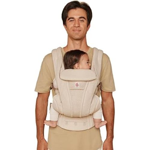 Ergobaby Omni Deluxe Baby Carrier Newborn to Toddler - Breathable Baby Carriers for Summer - All-Position Carrier with Enhanced Lumbar Support & Airflow (7-45 Pounds), Mesh, Natural Beige