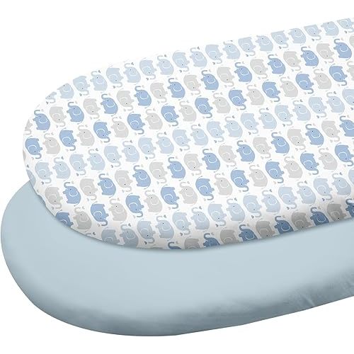 Gllquen Baby Bassinet Sheets 2 Pack, 100% Organic Cotton Bassinet Fitted Sheets for Girls Boys, Soft & Breathable Unisex Baby Mattress Sheet for Standard Bassinet 33"x17"(Blue)