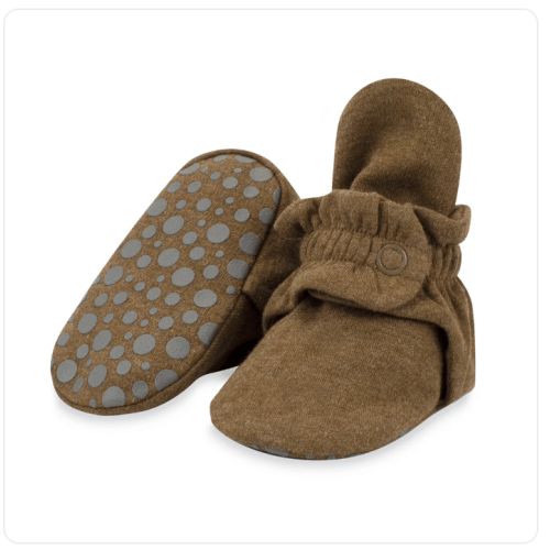 Zutano Cotton Gripper Stay-On Baby Bootie Slipper - Mocha Cotton